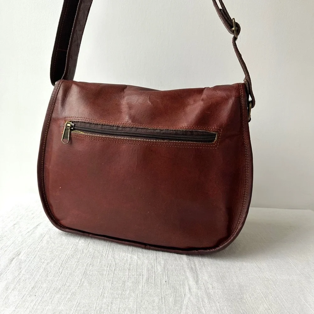 Vintage Brown Leather Messenger Bag Crossbody‎ Saddle Satchel Mahogany